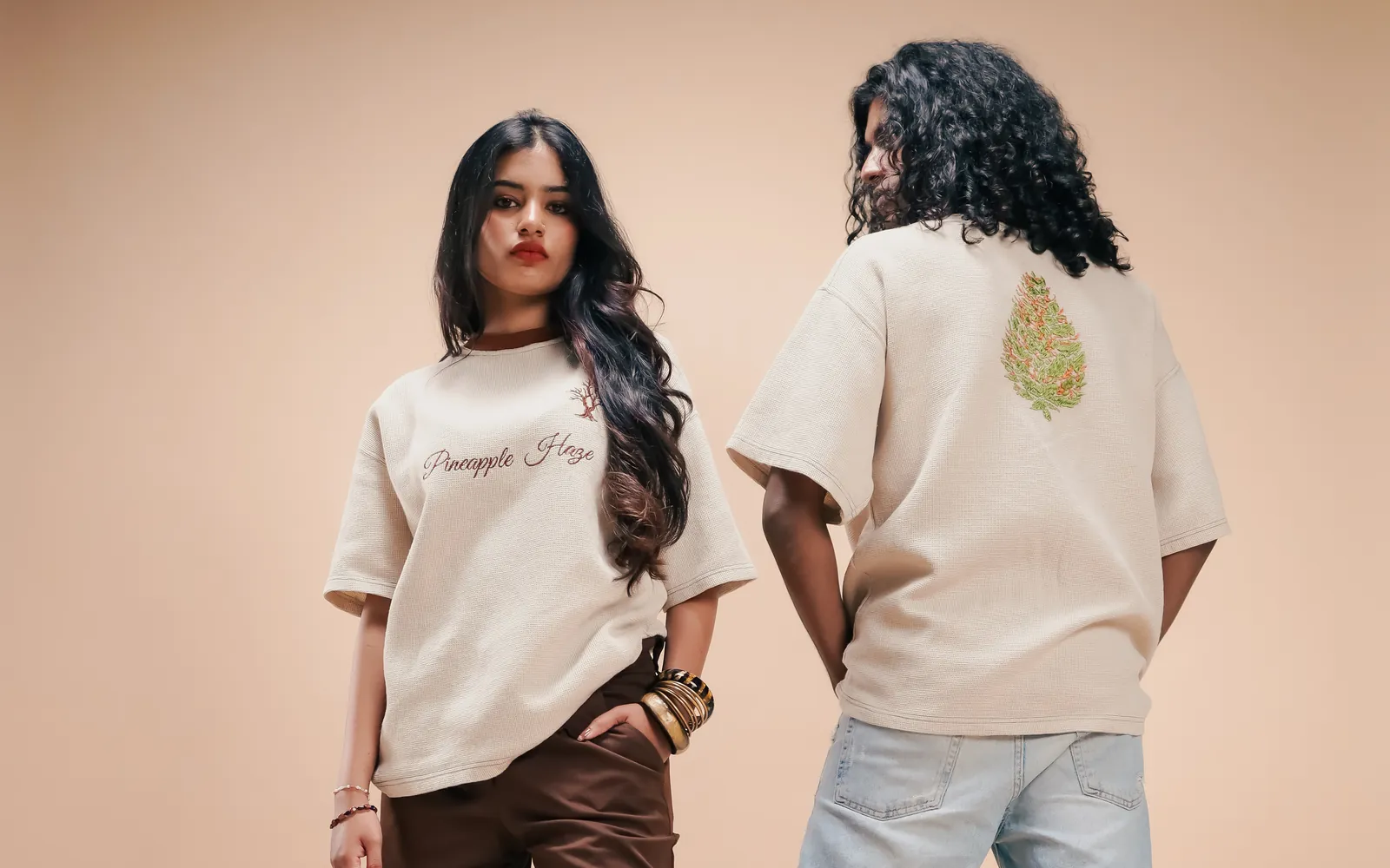 The tee from the front and from the back, worn side by side